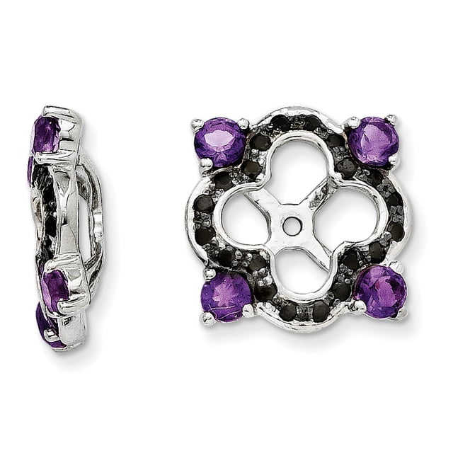 Boucles d'Oreilles en Argent Sterling Rhodié Améthyste & Saphir Noir QJ137FEB