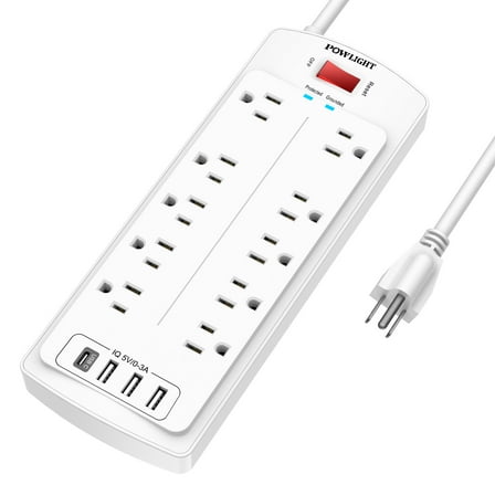 Power Strip Surge Protector - 10 AC Outlets and 4 USB Ports (1 USB-C), 6ft Extension Cord, Overload Protection for Home and Office Use