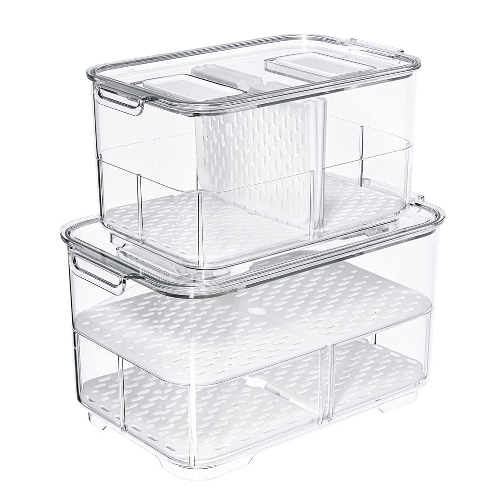 Set of 2 Fresh Fruit and Vegetable Refrigerator Storage Container  