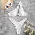 thumbnail image 4 of 1 Set One Shoulder Swimsuit Soft Padded Two Pieces Sexy V Neck Solid Color Bikini for Travel, 4 of 6