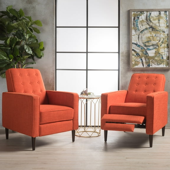 Noble House Marrin Standard Fabric Tufted Recliner, Orange