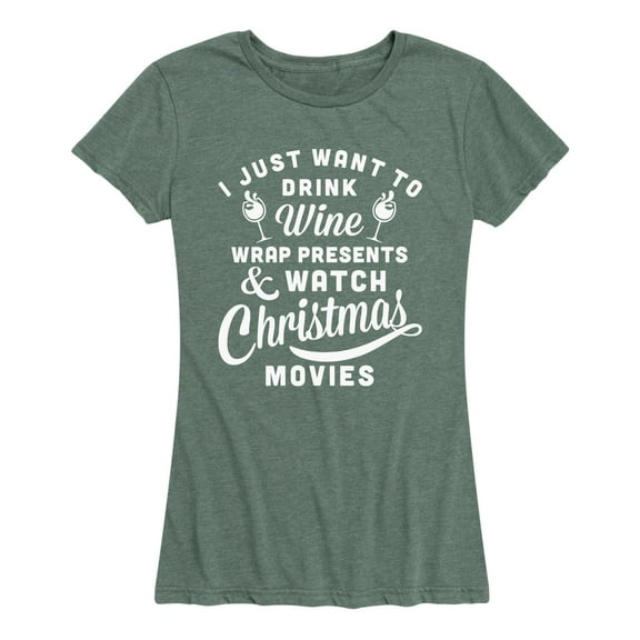Instant Message - Wine Presents Christmas Movies - Women's Short Sleeve Graphic T-Shirt