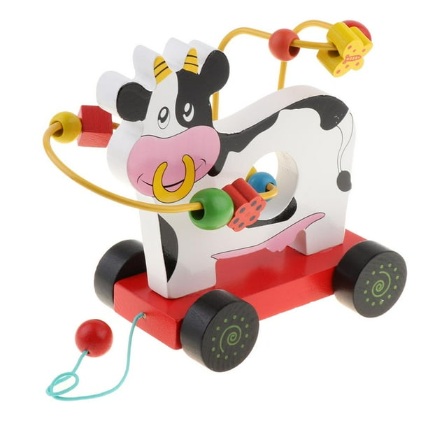 Juguete de madera para tirar con forma de animal, laberinto de cuentas educativo para bebés, posavasos circular