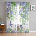 thumbnail image 3 of Sheer Curtains 84 inches Long, Hydrangea Eucalyptus Butterfly Floral Watercolor Light Filtering Sheer Window Curtains Rod Pocket Voile Drapes for Bedroom Living Room, 52"W x 84"L 2 Panels, 3 of 7