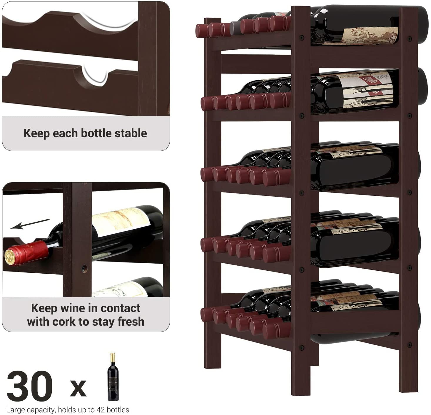 30-Bottle Rack, 5-Tier Freestanding Floor Bamboo Wine Espresso - Walmart.com
