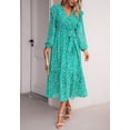 thumbnail image 5 of Ruffle Shoulder Floral Print Midi Dress for Women Mid-Calf Length Green X-Large, 5 of 5