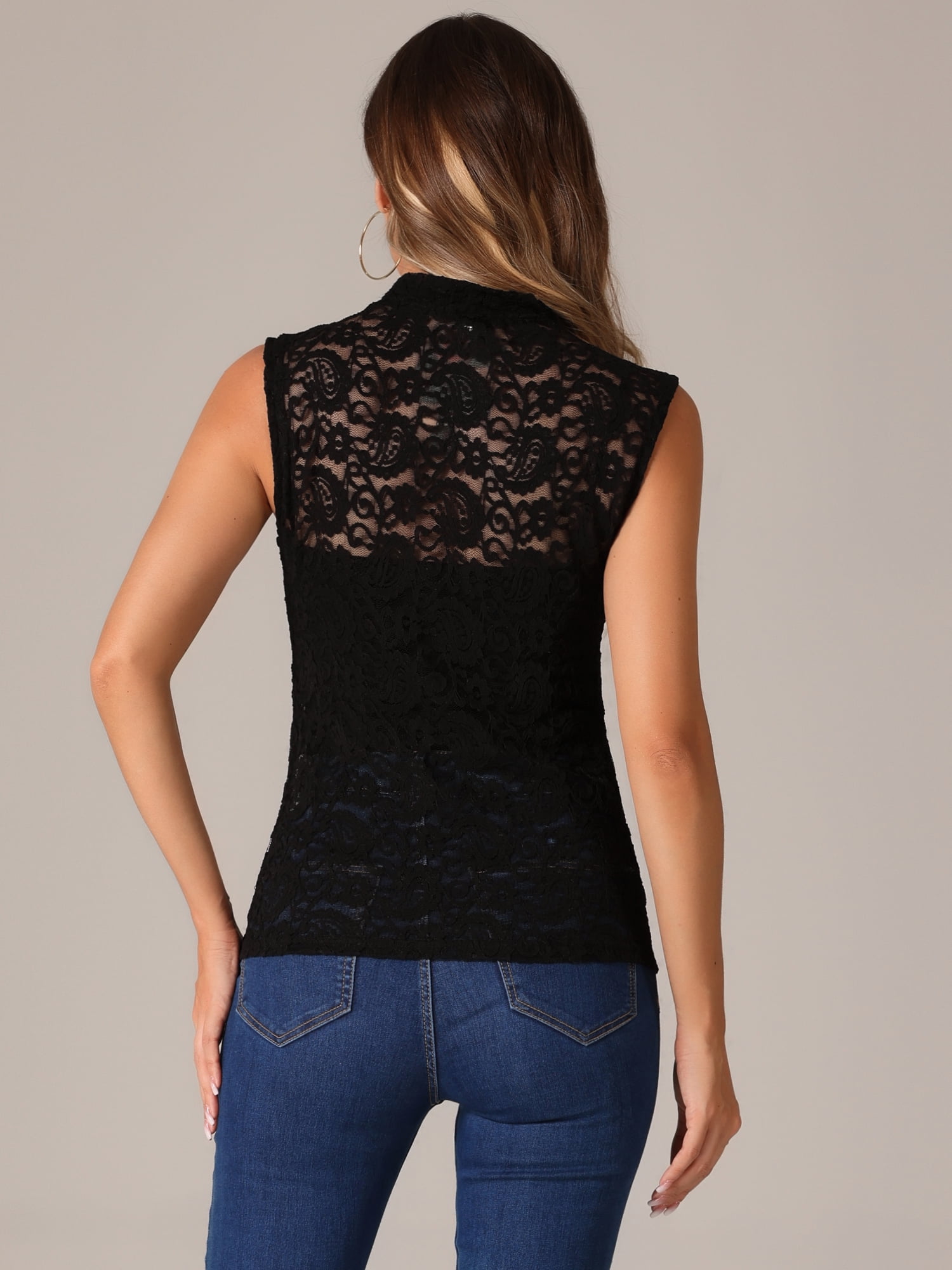 DARING DIVA Women's Mock Neck Sleeveless Tank Tops L Black
