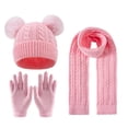 thumbnail image 2 of 3 Pcs Kids Winter Knit Hat Scarf Gloves Set for Boys Girls Pompom Beanie Thick Thermal Sets for Outdoor Ski Wear Pink 3-12 Years, 2 of 5