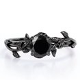 thumbnail image 1 of JeenMata Anillo de Compromiso con Diamante Negro de 0,50 Quilates Creado en Laboratorio Corte Redondo, Hoja y Enredadera, Baño de Oro Negro de 18 K sobre Plata, 1 of 6
