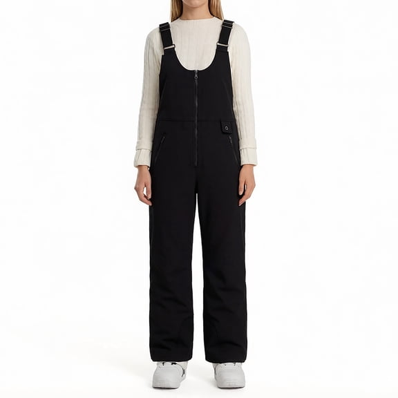 Tearom Women's Winter Waterproof Ski Bib Overalls Black Insulated Snow Pants with Adjustable Suspenders and Pockets