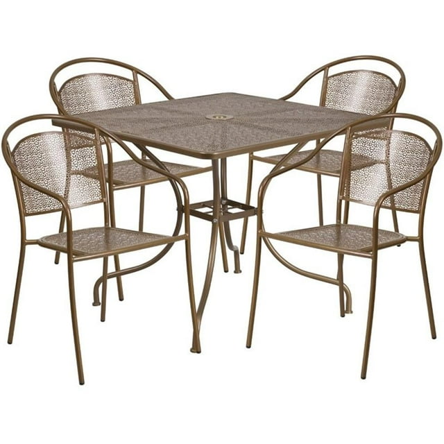 Bowery Hill 5 Piece 36" Square Steel Flower Print Patio Dining Set in Gold