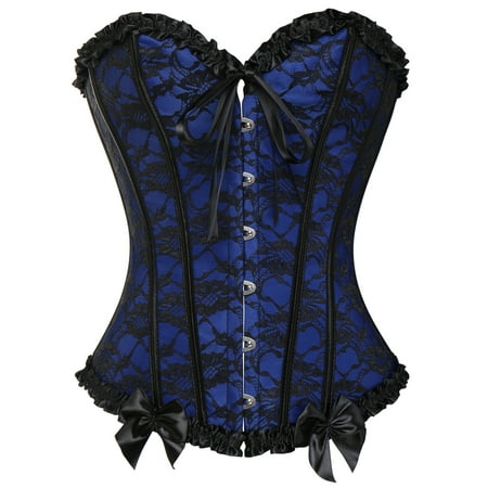 VASLANDA Women s Lace up Boned Sexy Plus Size Overbust Corset Bustier Top with G-String