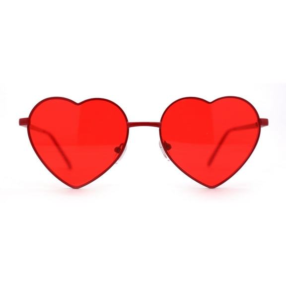Womens Classic Metal Rim Heart Shape Valentines Sunglasses Red
