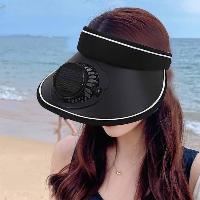Men's And Women's Solar Powered+USB Charging Fan Hats Empty Top Breathable Wide Brims Sun Protection And Sunshade Hats