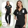 thumbnail image 4 of DENGDENG Womens Scrubs Sets Petite Stretch Short Sleeve V-Neck Scrub Top & Jogger Pants with Pockets Casual Nurse Uniforms Set Maternity Summer Black M, 4 of 5