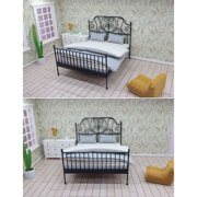 ROZYARD Vintage Iron Bed For 1/12 Scale Dollhouses Decoration Miniature Furniture Model