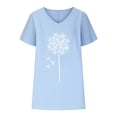 thumbnail image 4 of Wycnly Womens Tops Soft Breathable Cotton Linen Fashion Plus Size Tshirts Summer Casual Dandelion Print V-Neck Short Sleeve Blouse Blue s, 4 of 6