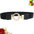 thumbnail image 2 of WAXIAYU Women' Elastic Stretch Belt with Golden Round Buckle (Black), 2 of 7