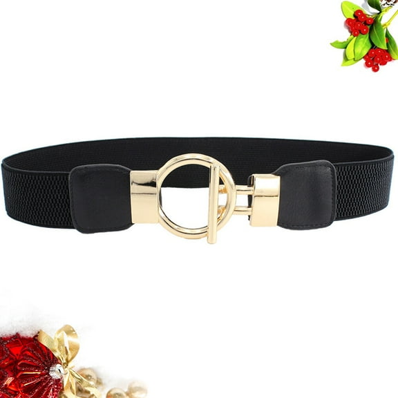 Wide Elastic Stretch Belt Golden Round Pin Buckle Belt Waist Belt Cinch Stretch Waistband for Jeans Pants Dresses ( Black )