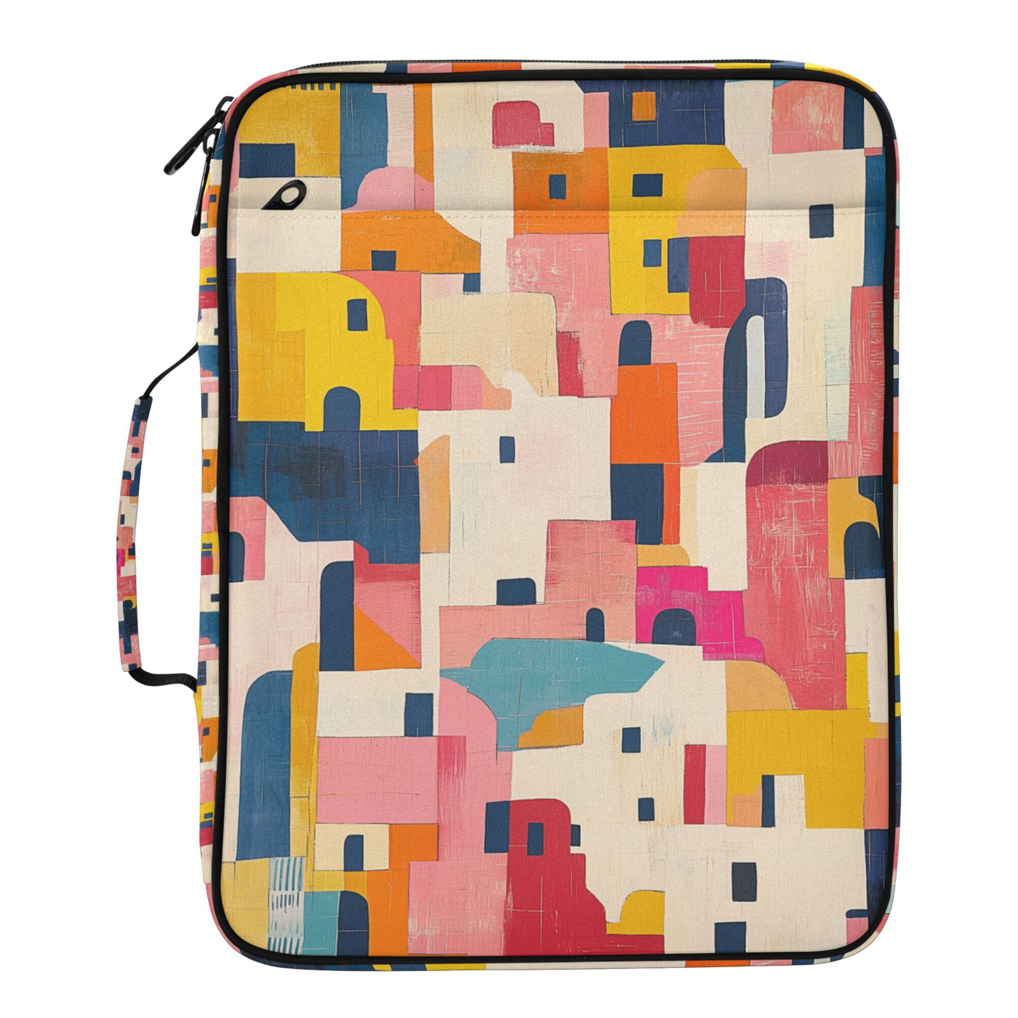 FORMRS Accordion File Folder A4 Size 7-Pocket Expanding Document Organizer Bag with 3 Ring Binder, Art Geometric