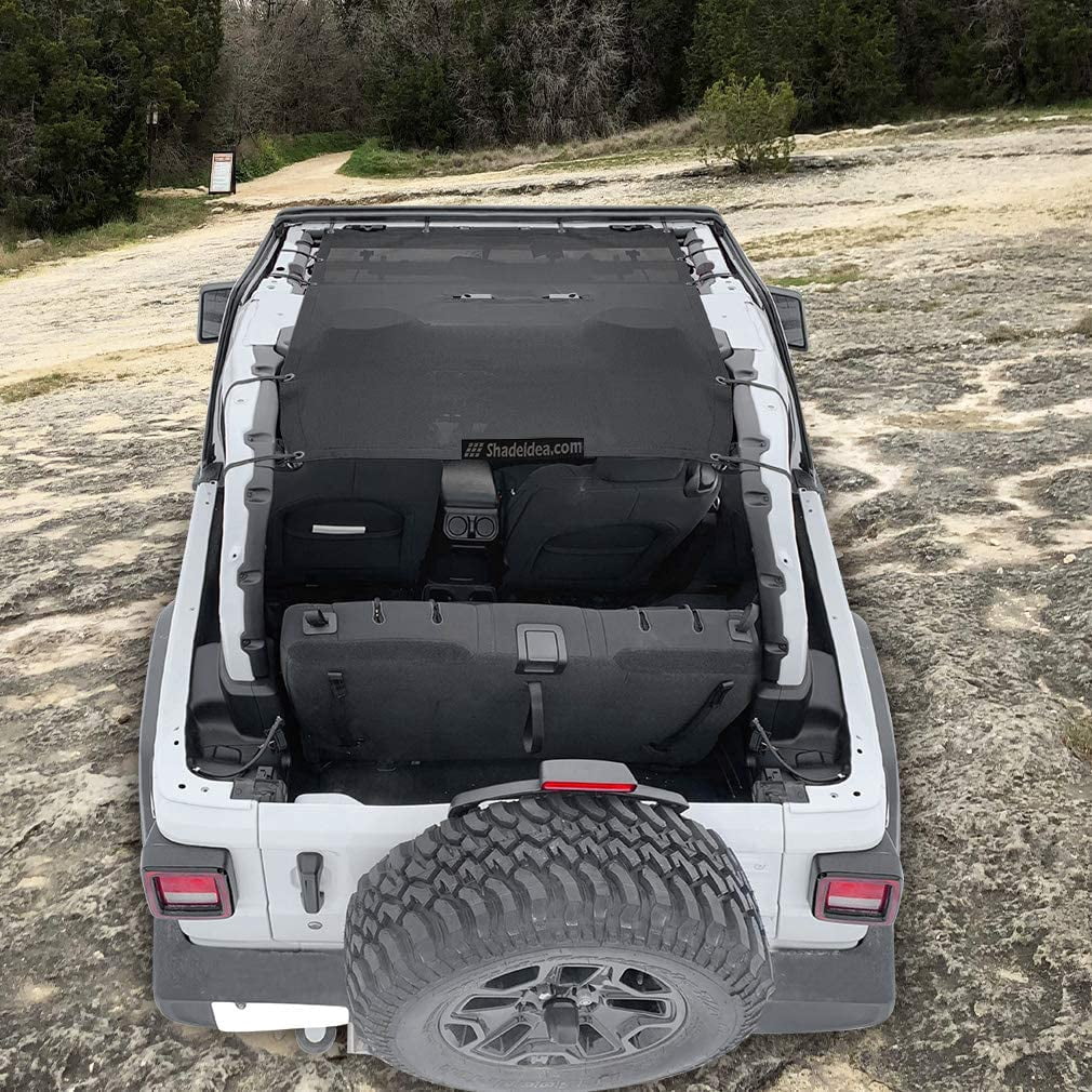 Shadeidea Jeep Wrangler Sunshade JL (2018-Current) 2 Door Sun Shade Front and Rear - Black Mesh Screen Top Cover UV Blocker with Grab Bag - 10 Years Warranty