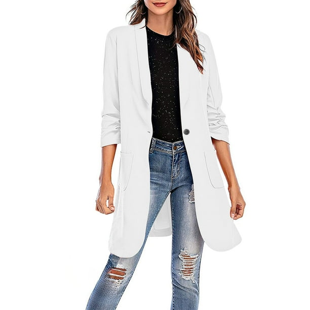Puntoco Chaqueta informal para mujer, traje con bolsillos, manga larga de colores para oficina de negocios Puntoco Puntoco-1