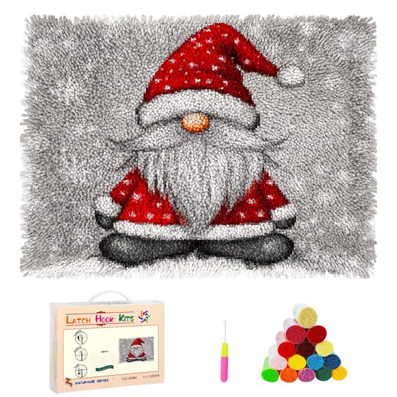 DIY Latch Hook Rug Kits Christmas Snowflakes Little Santa Clause Stamped Non-slip Mat Crocheting Yarn Hook and Latch Emboridery Tapestry for Home Floor Decor and Pet Warm Cushion 52x38cm(18)