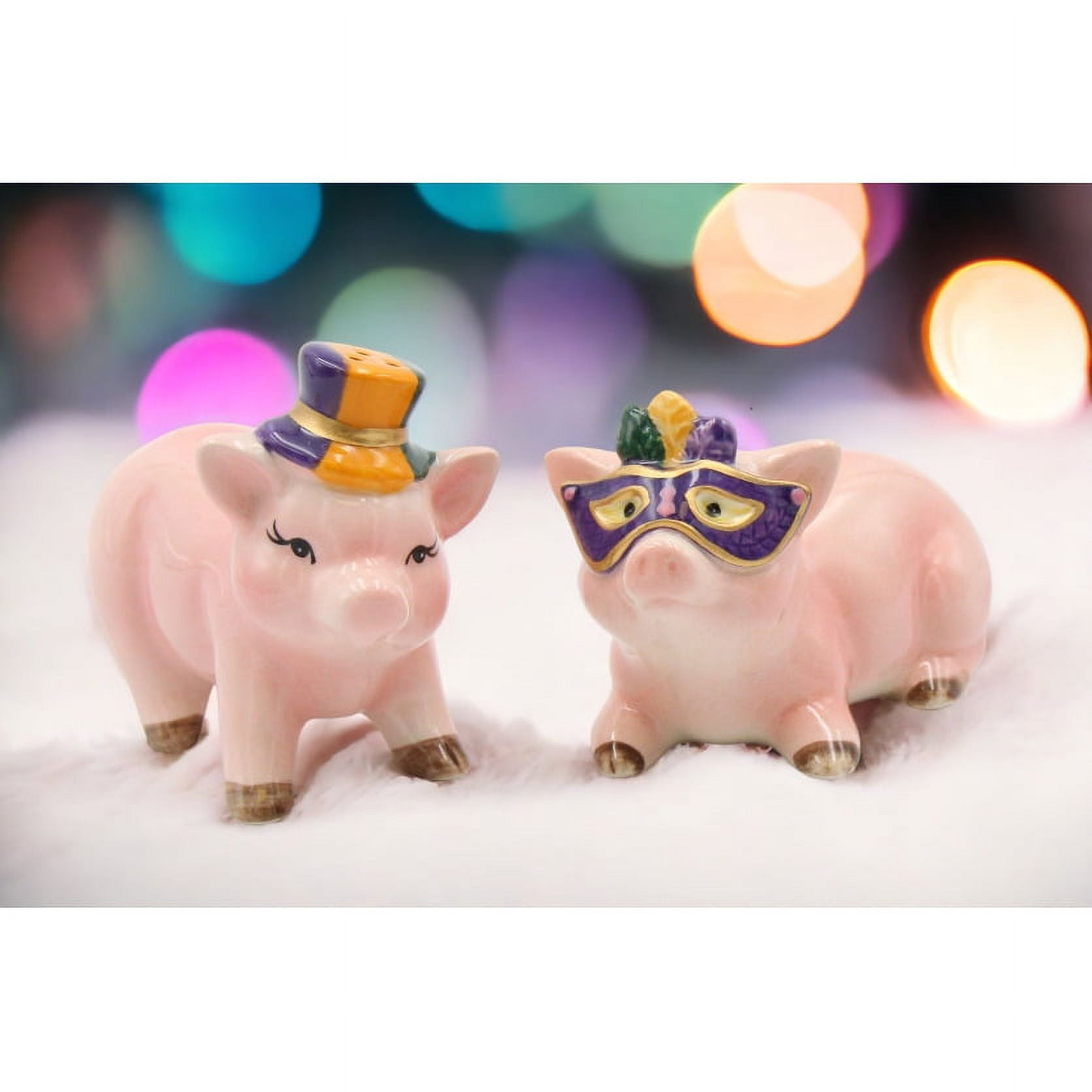 Fine Ceramic Happy Pigs Couple Salt & Pepper Shakers – Hand-Painted, 3-1/8 Inches Tall, Food Safe