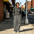 thumbnail image 2 of KLHDSF Women's Leopard Print High Waist Wide Leg Pants Drawstring Loose Casual Lounge Trousers Daily Streetwear for Women Spring Fall White S, 2 of 6