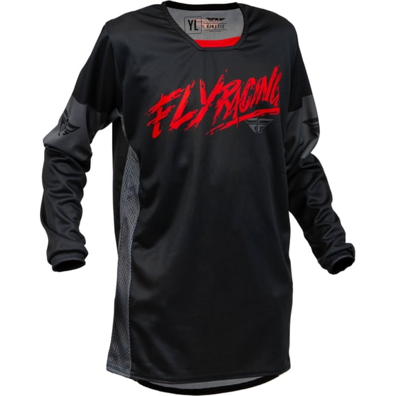 Fly Racing Kinetic Khaos Youth Jersey (Large, Black/Red/Gray)