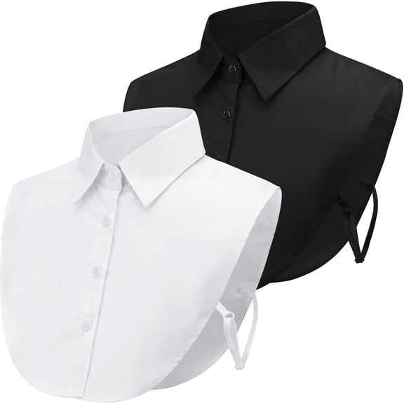 2 Pieces Collar Detachable Dickey Collar for Women, Detachable Pointed Collar Classic Fake Doll Shirt Blouse Collared Shirt Attachment Undershirts for Girls, One Size (White/Black)