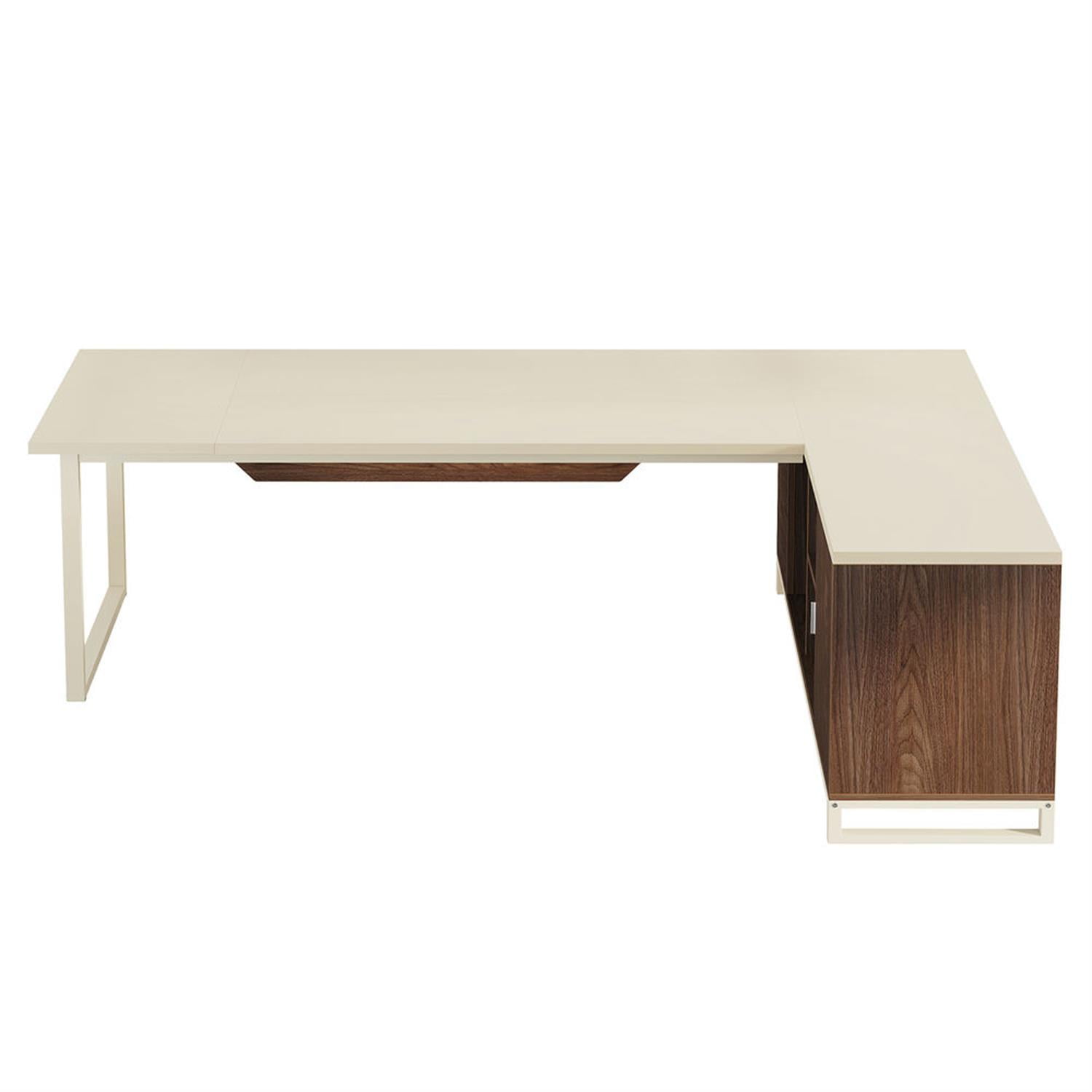 Demi Bonn Modern L Shaped Gaming Desk, 63" Executive Desk with 55" Lateral File Cabinet for Home Office, White