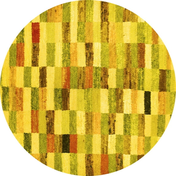 Ahgly Company Machine Washable Indoor Round Abstract Yellow Contemporary Area Rugs, 5' Round