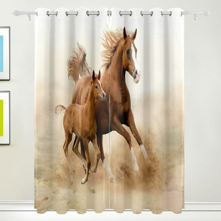 POPCreation Baby Horse And His Mom Window Curtain Blackout Curtains Darkening Thermal Blind Curtain for Bedroom Living Room,2 Panel (52Wx84L
