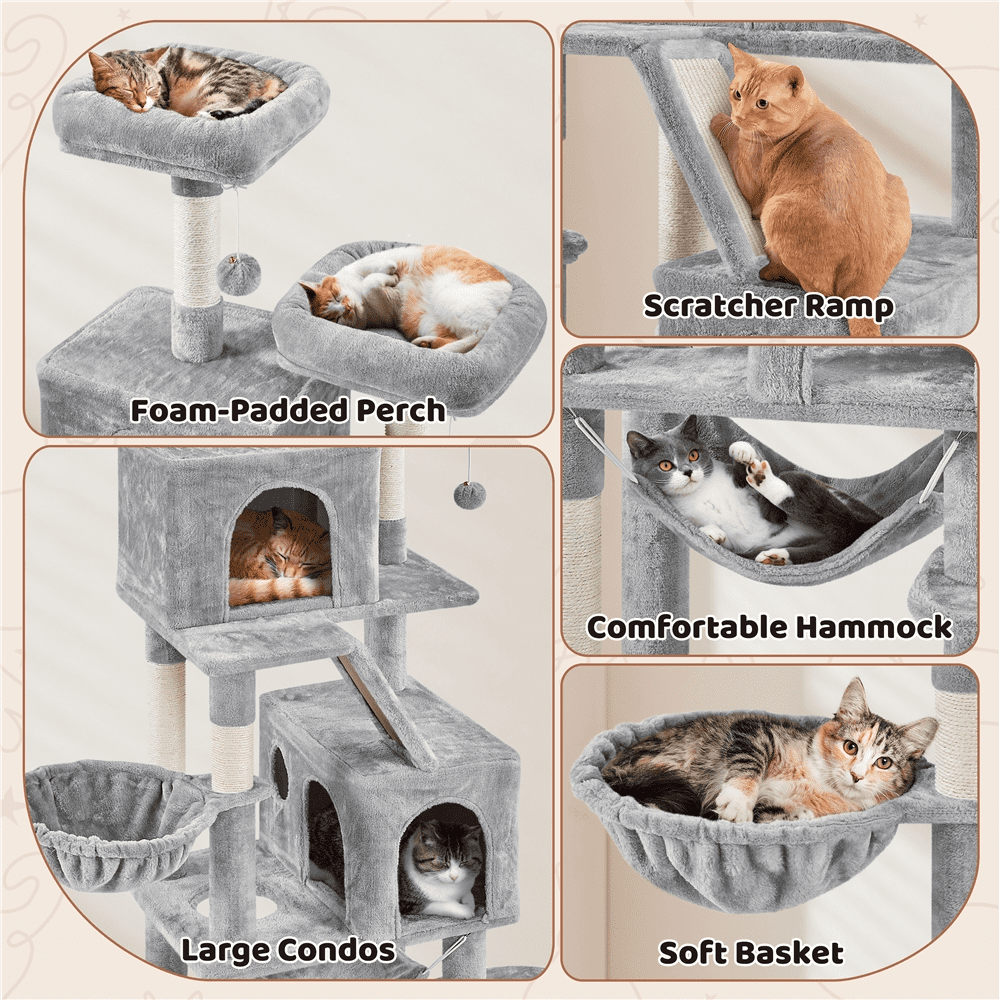 Yaheetech 71''H Multi-Level Cat Tree Tower with Condos, Light Gray