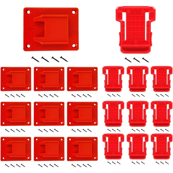 Tool Holders Battery Holders Mount for Milwaukee M18 18V Battery Drill Tool Red 10pcs tool holders and 10pcs battery holders with screws