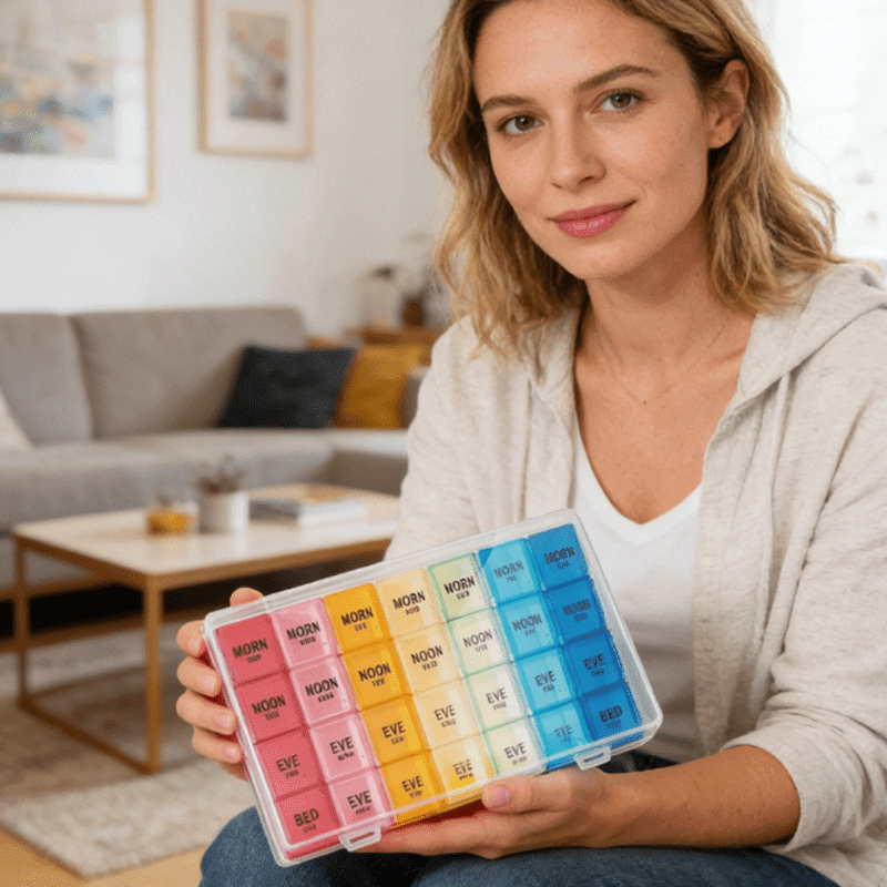4 Pcs Weekly Pill Organizer 4 Times a Day, Large Capacity Rainbow Pill Boxes for Daily Use Adults, Moisture Proof Medicine Organizer with Compartments for Travel Home Storage