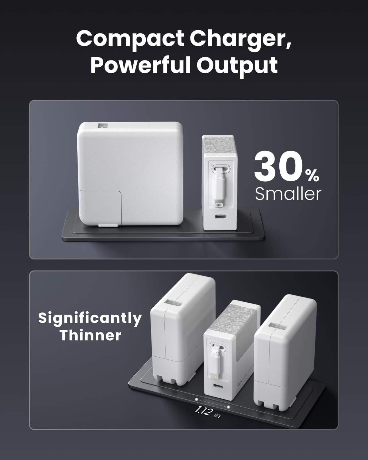 Gitryin Portable USB Phone Charger Block, Retractable Wall Charger with 33.5in Retractable Lightning Cable, 40W Fast Charging Block with USB C Port, Power Adapter with Foldable Plug for iPhone.