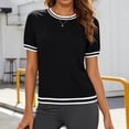 thumbnail image 2 of hoksml Women's Short Sleeve Crew Neck T-Shirt, Striped Trim Casual Tee for Everyday Wear, 2 of 7