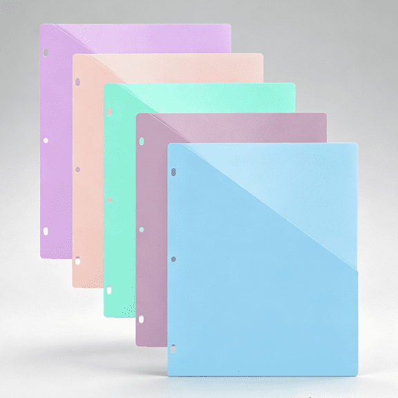 Dasuuxi 5 Pack Plastic Folders with Pockets, Binder Pockets, 3 Hole Punch Plastic Document Folders Binder Organizer Store Letter Size, Paper Plastic Folders with Pockets Slash File Jacket for Office