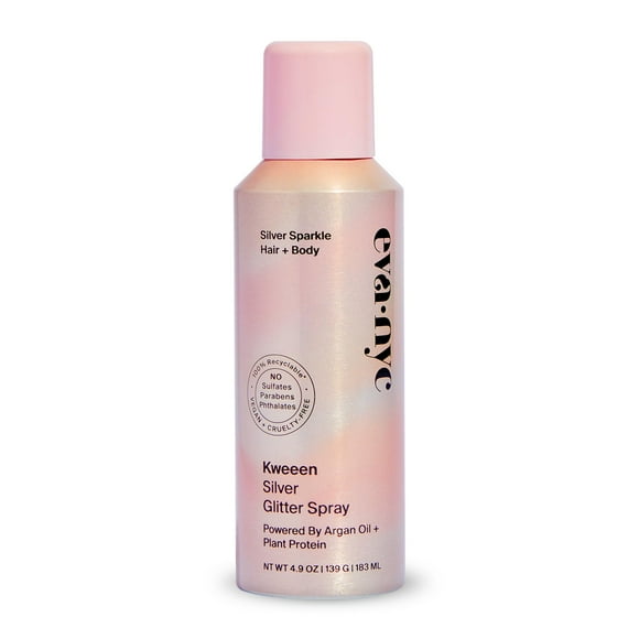 Eva Nyc Kweeen Vaporisateur Pailleté Argenté pour le Corps et les Cheveux pour des Cheveux Scintillants, Lavable, Laque à Paillettes pour Tout Style de Fête 4,9 Oz