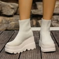 thumbnail image 2 of Dasayo Beige Women Boots Low Heel Ankle Chunky Wide Width Comfy Stretch Mesh Shoes Shoes for Women 36, 2 of 9