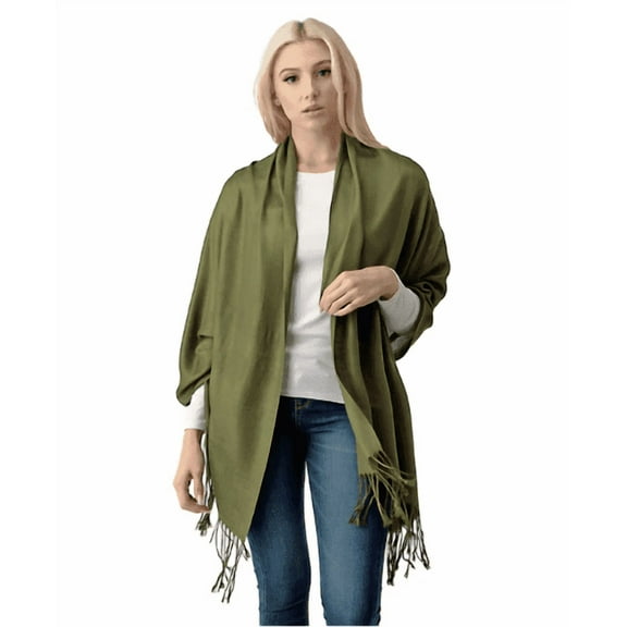 Luxurious Women's Pashmina Shawl in Olive Green - Soft and Elegant