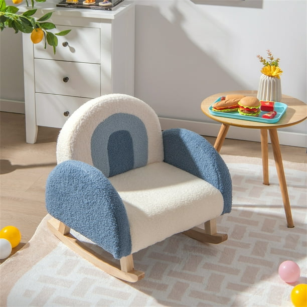 Silla Mecedora Infantil Costway sofá Individual Tapizado para Niños 3-5 Años 50,5 x 49 x 50,5 cm Azul