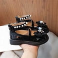 thumbnail image 5 of Girls' Lace Bow Pearl Decor Flat Shoes, Soft Sole Casual Mary Janes, Suitable for Daily School Matching, Weekend Trips and Casual Party Activities Black a 15-18 Months, 5 of 5