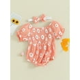 thumbnail image 3 of Suealasg Toddler Girl 2pcs Summer Outfit 6M 12M 18M 24M Infant Baby Girls Short Sleeve Pleated Flower Print Bodysuit with Headband, 3 of 9