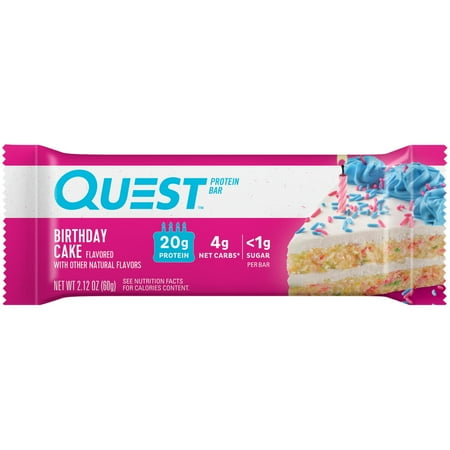 Quest Birthday Cake flavor Protein Bar, High Protein, Gluten Free, Single 1 Count