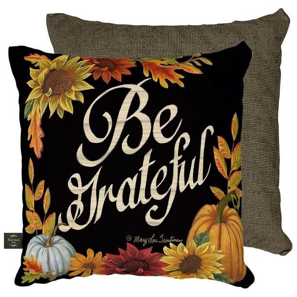 Be Grateful Fall Decorative Pillow Autumn Floral Indoor Outdoor 17" x