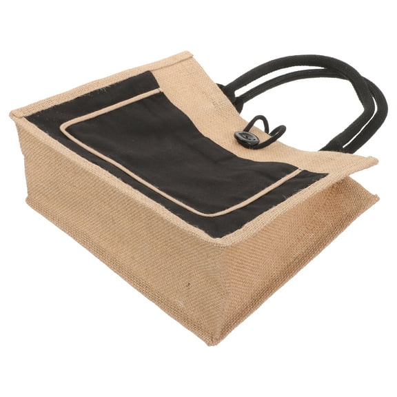 Ins Style Button Portable Linen Bag Large Capacity Waterproof Shopping Outer Jute (black) Valentine Plushies