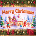 thumbnail image 5 of Gingerbread Man Christmas Banner Gingerbread House Xmas Display Snowflake Colorful Decorations Holiday Backdrop for Christmas Party Home Decor Indoor Celebration, 5 of 9